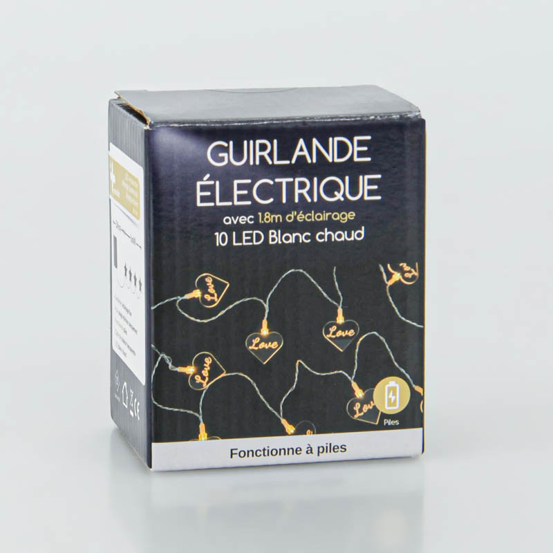 Guirlande électrique 10 led coeurs 'love'