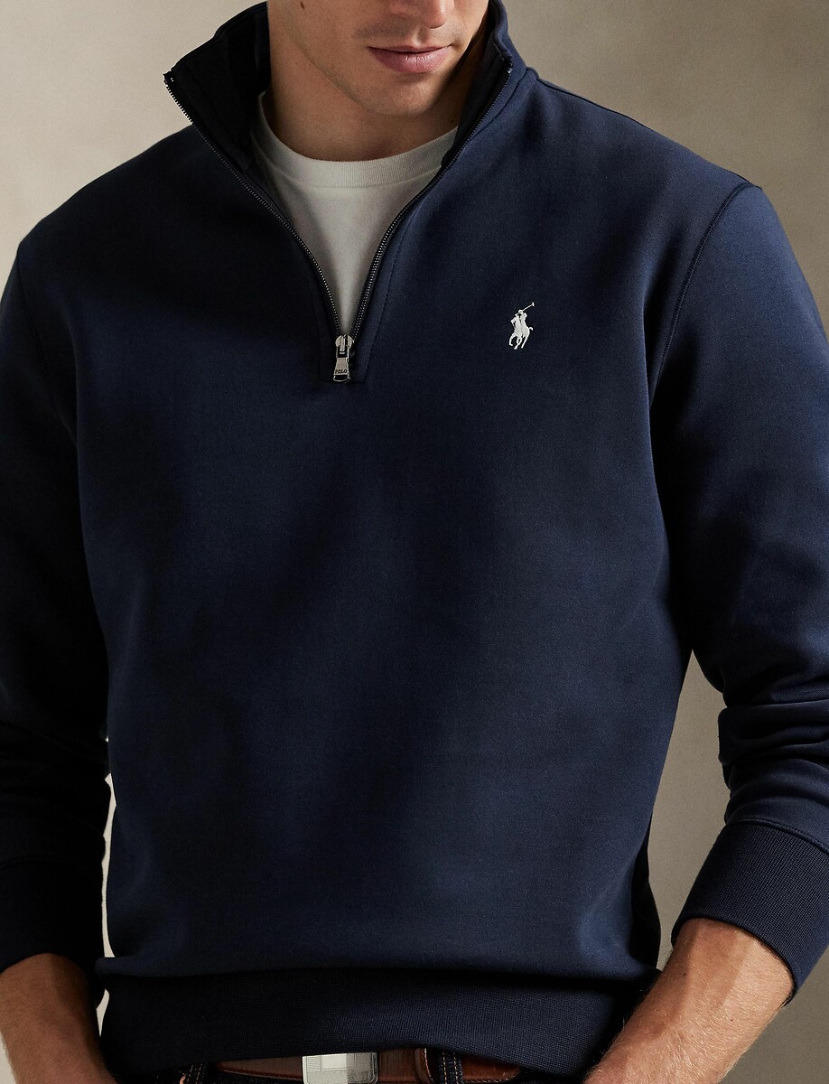 POLO RALPH LAUREN<br>Suéter com meio zíper e tecnologia de malha dupla