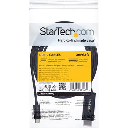 StarTech.com Câble adaptateur USB-C vers HDMI 4K 60 Hz de 2 m - Noir