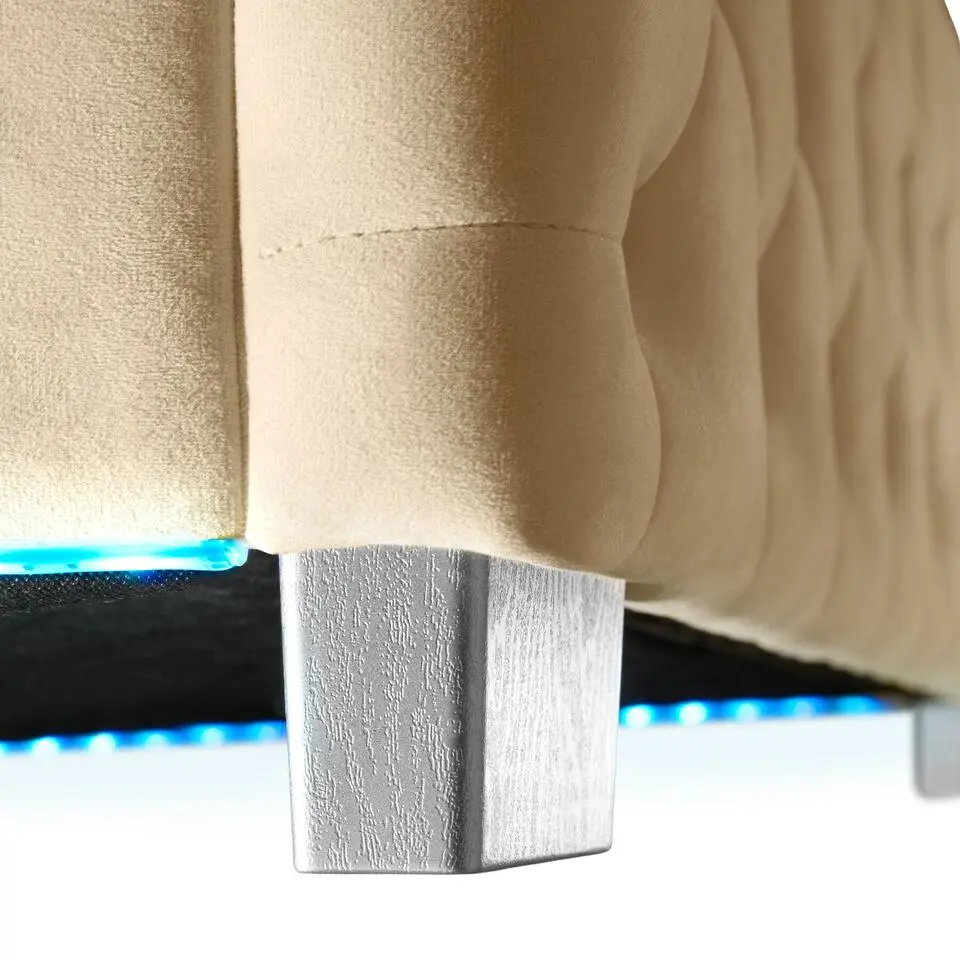tectake Gestoffeerd bed met LED & opbergruimte, 140 x 200 cm, Beige