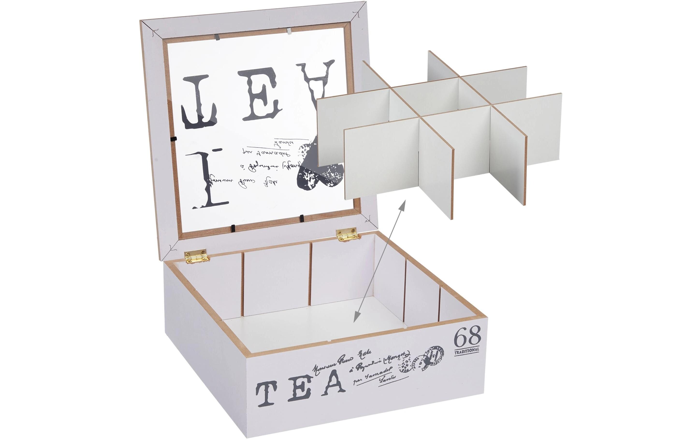 Teebeutel-Box Grau/WeissWeisse Teebox mit 9 Fächern