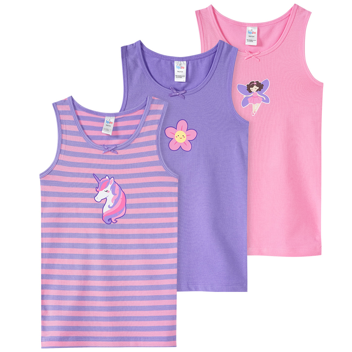 Topolino 3 Mädchen Unterhemden mit Print helllila / rosa
