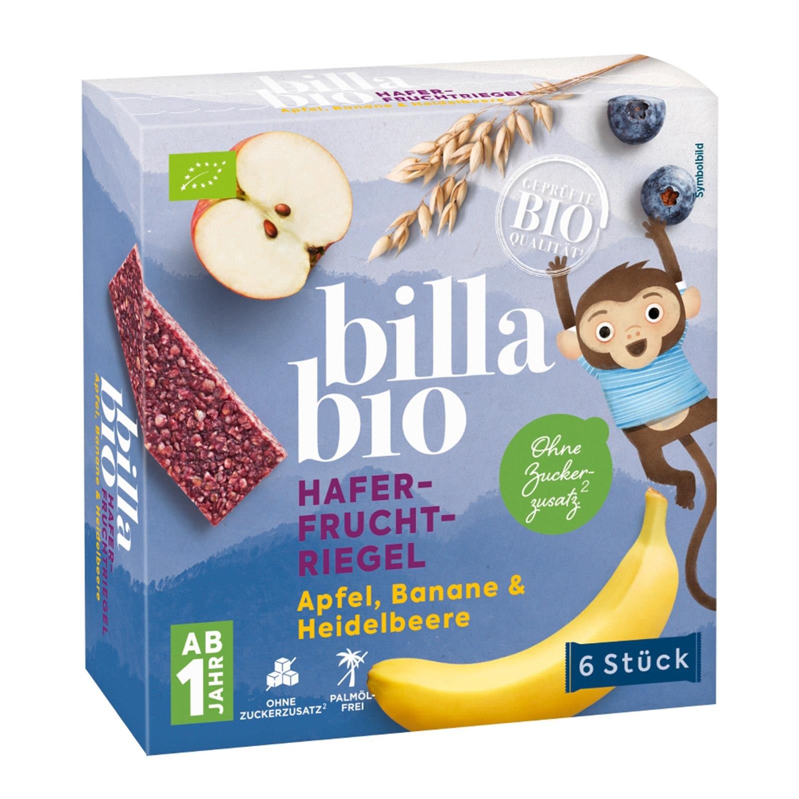 BILLA Bio Hafer-Fruchtriegel Apfel, Banane & Heidelbeere 6er