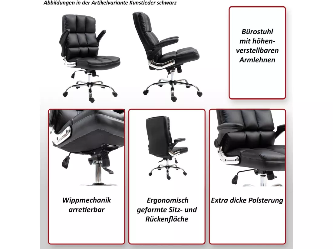Chaise de bureau MCW-J21, similicuir noir