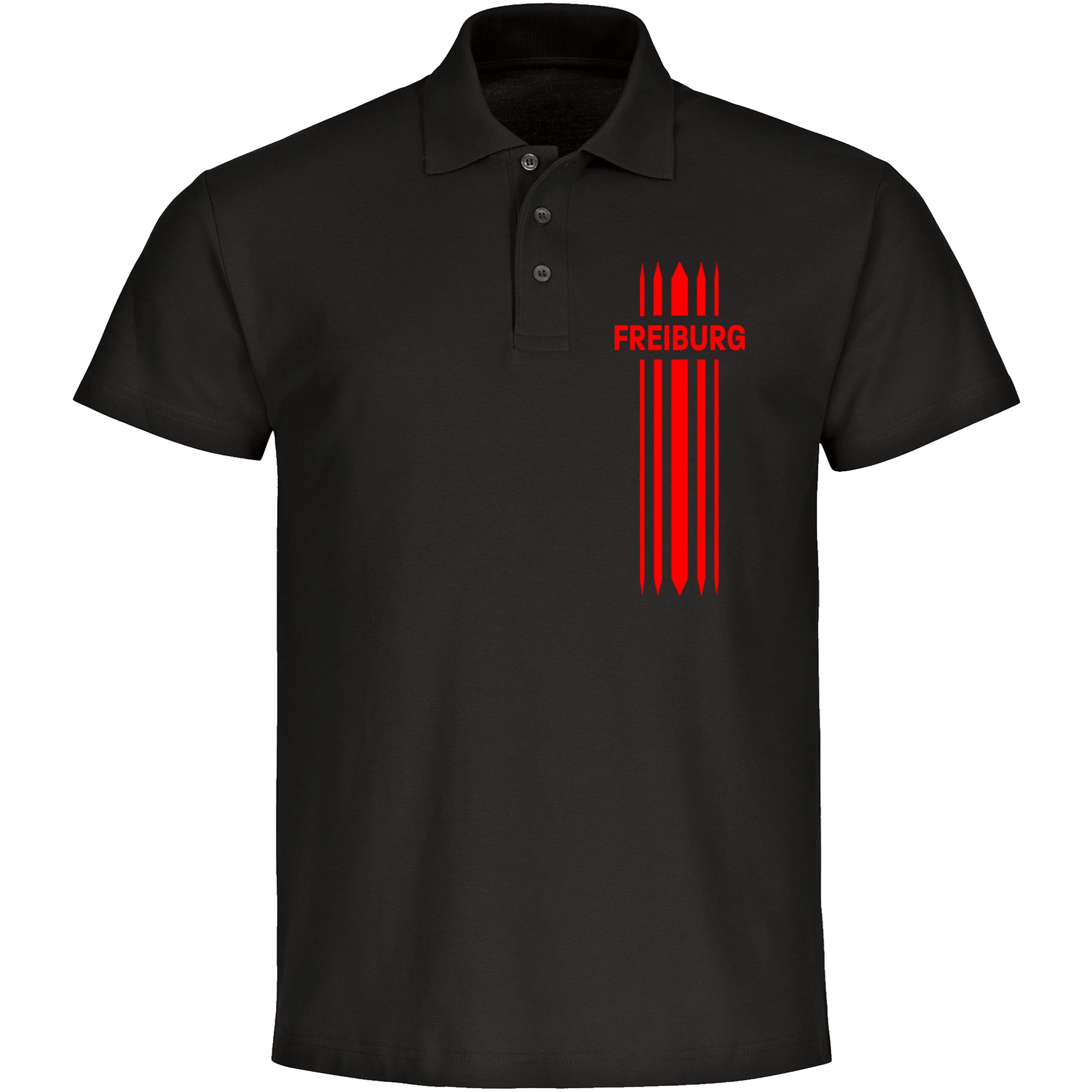 multifanshop® Poloshirt - Freiburg - Streifen - Druck rot
