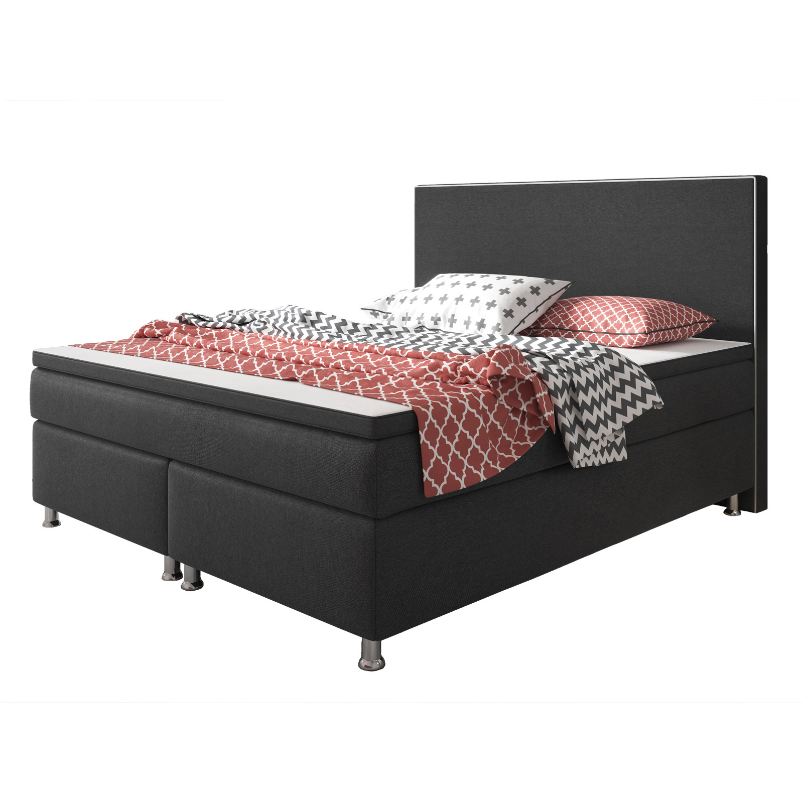 Boxspringbett - anthrazit - mit Topper - H3 - 180x200 cm