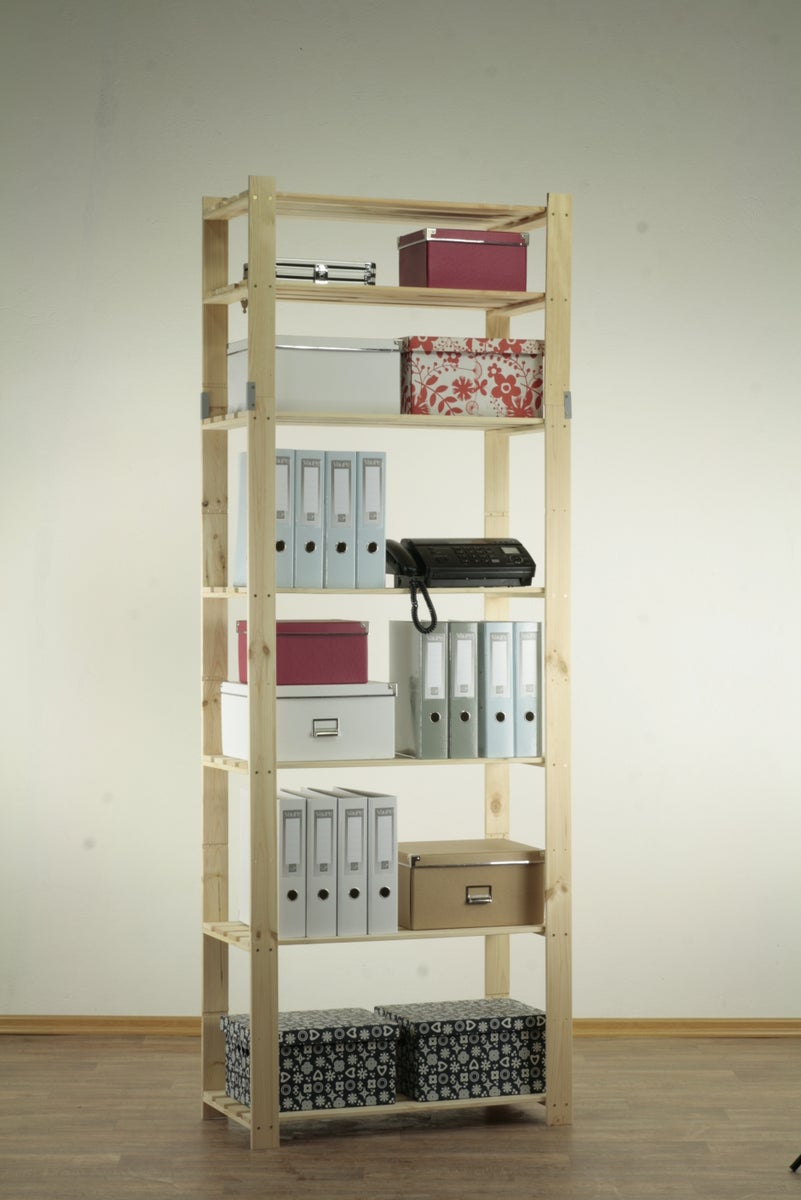 PROREGAL Pinepeak Houten Plank HxBxD 220 x 80 x 38 cm 7 Planken 1,2 cm Dik Dennenhout Natuurlijk