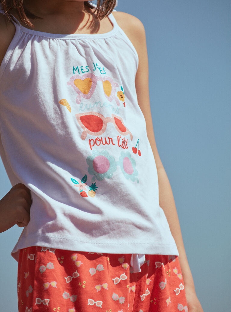 Débardeur et short blanc et orange en jersey