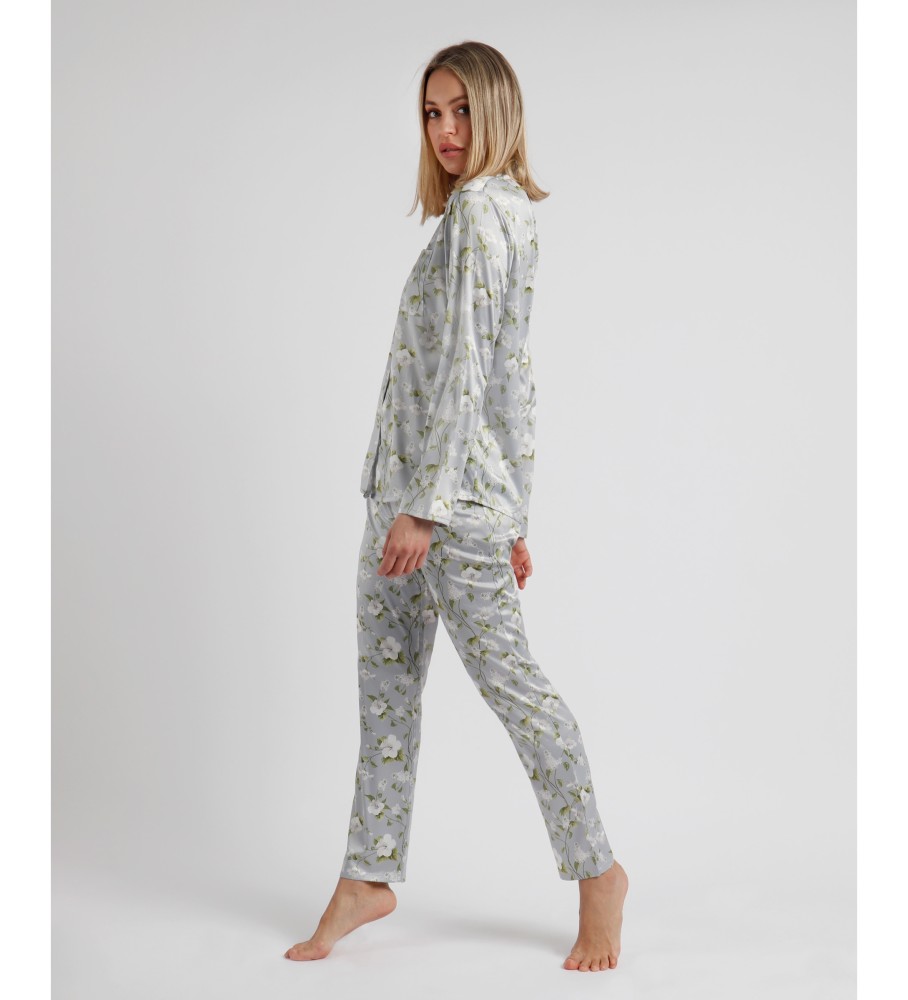 Pijama Admas de manga comprida aberto, estilo pérolas, cinza