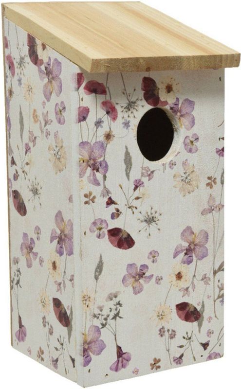 Nestkast - Bloemenprint - Hout - 12 x 13,5 x 26 cm