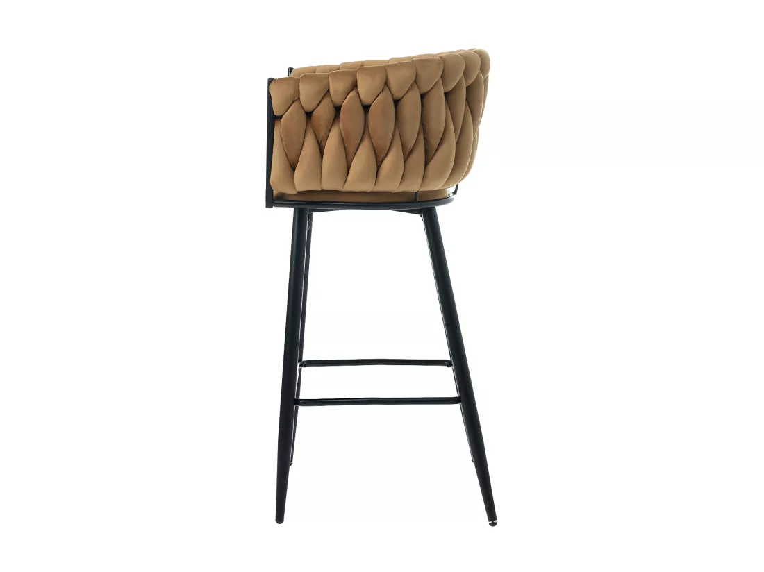 Lot de 4 Tabourets de bar - tissu en velours - pieds en métal - Marron