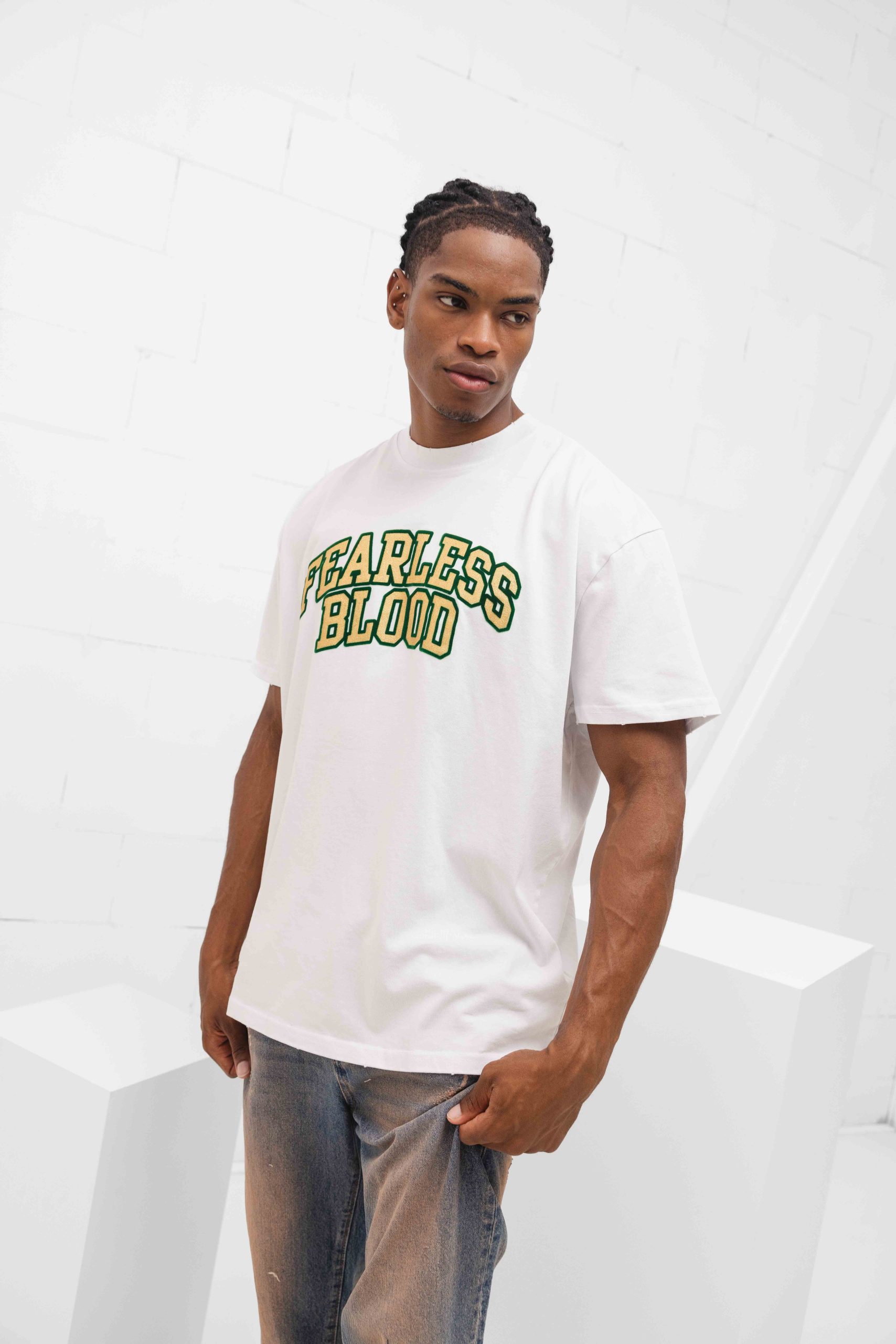 Fearless Blood Logoprint T-Shirt Heren Wit/Groen