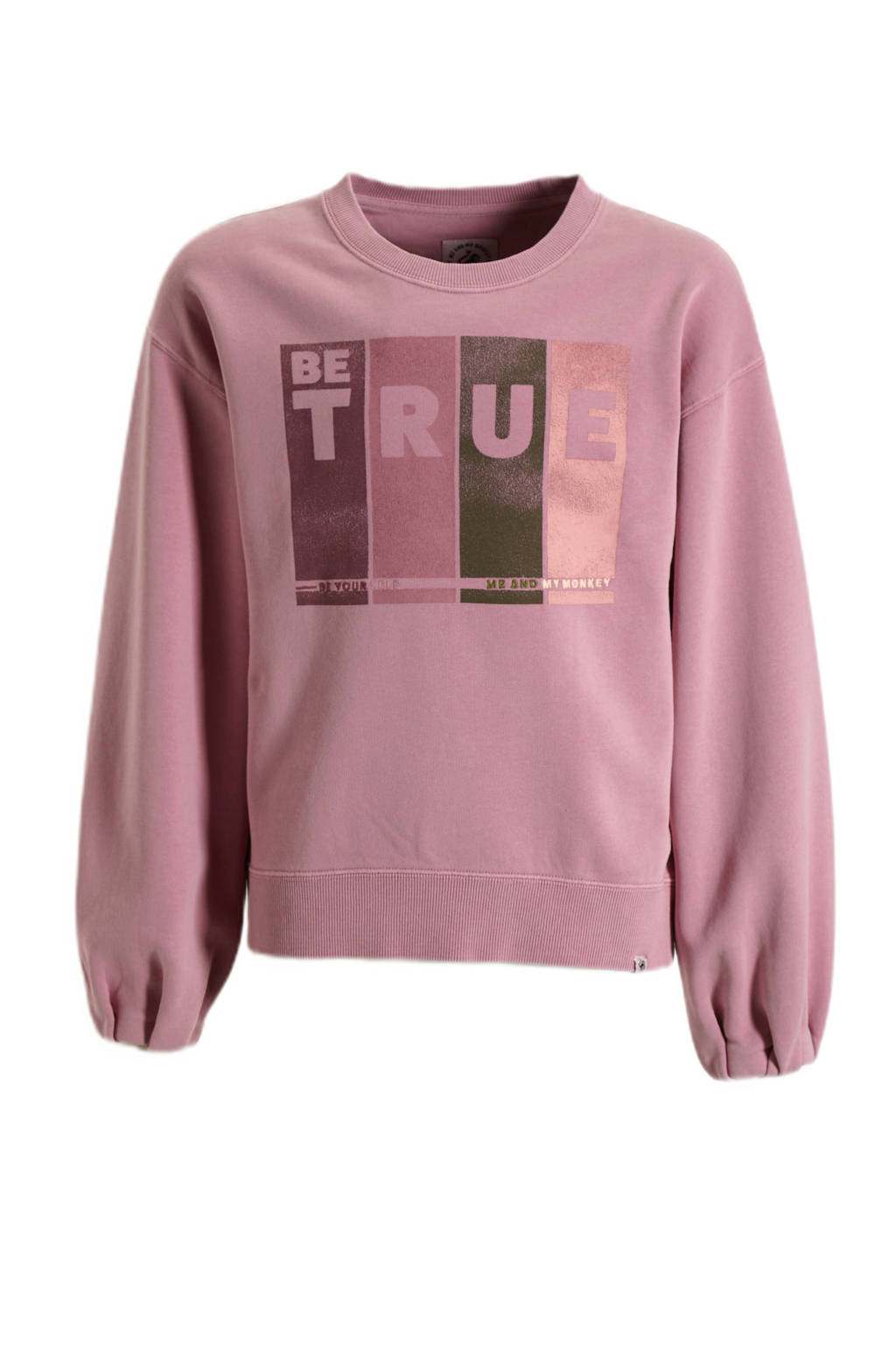 Me & My Monkey sweater Pien met printopdruk lichtroze