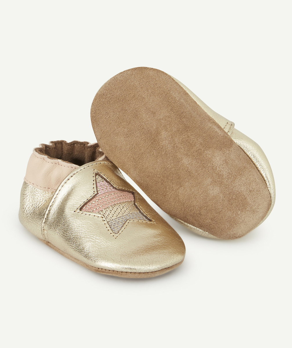 ROBEEZCHAUSSONS EN CUIR COULEUR DORÉE ET ROSE AVEC ÉTOILES