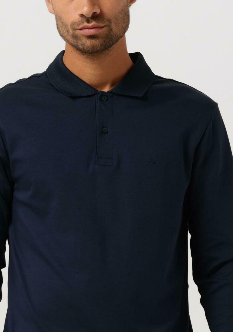 CALVIN KLEIN donkerblauwe calvin klein polo smooth cotton slim ls polo