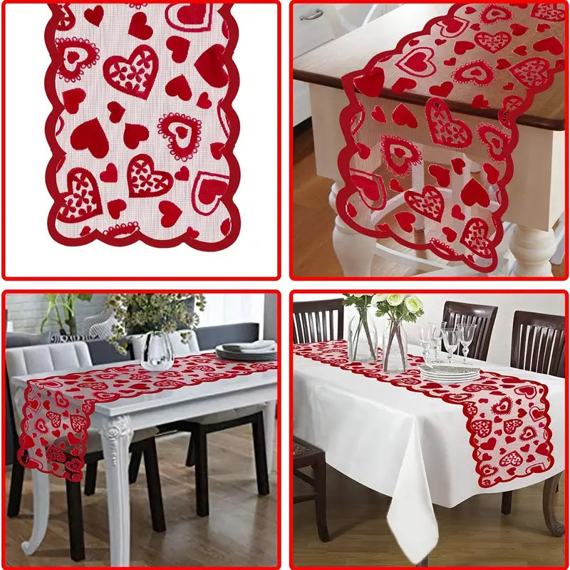(180x30cm) Valentingstag Tischläufer Romantisches Tischtuch Home Deko - Herz