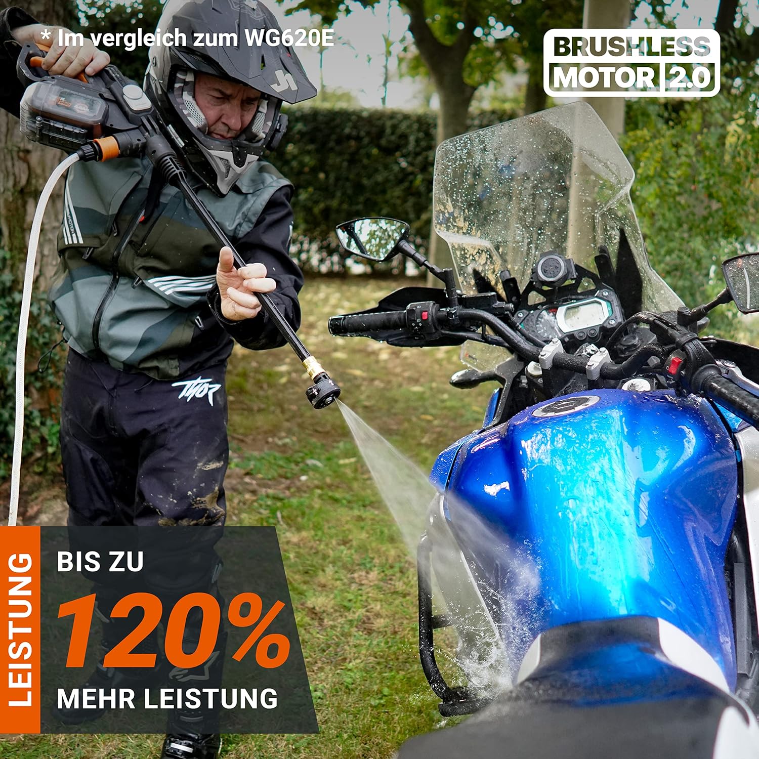 WORX WG633E.9 Hydroshot Akku-Hochdruckreiniger 20V - 56 Bar Max. Druck - zur Reinigung & Bewässerung - leistungsstarker bürstenloser Motor - 5-in-1 Druckdüse - ohne Akku & Ladegerät, Schwarz