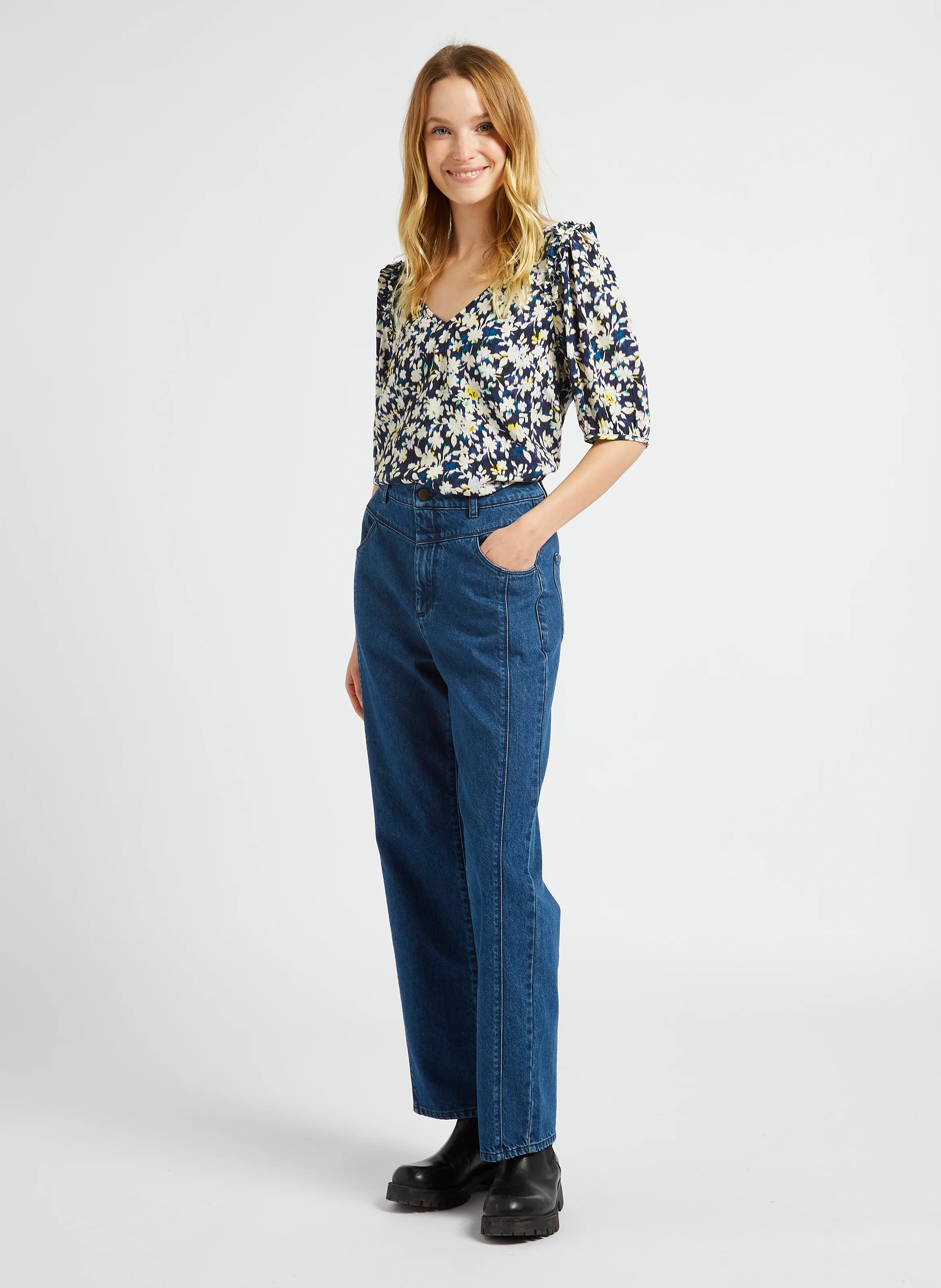 LE AVA - Jean droit en coton | Bleu