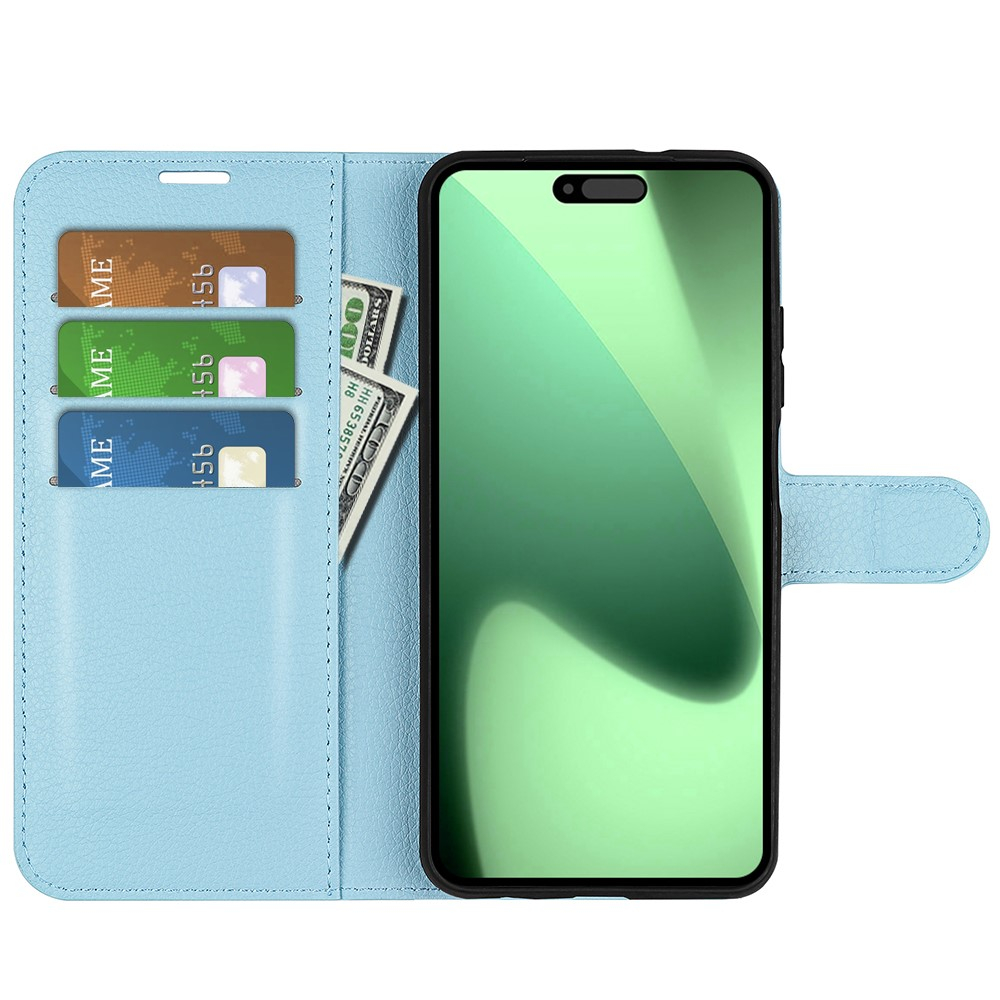 iPhone 17 Pro Max Leder Tasche Flip Cover Litchi Look - Blau