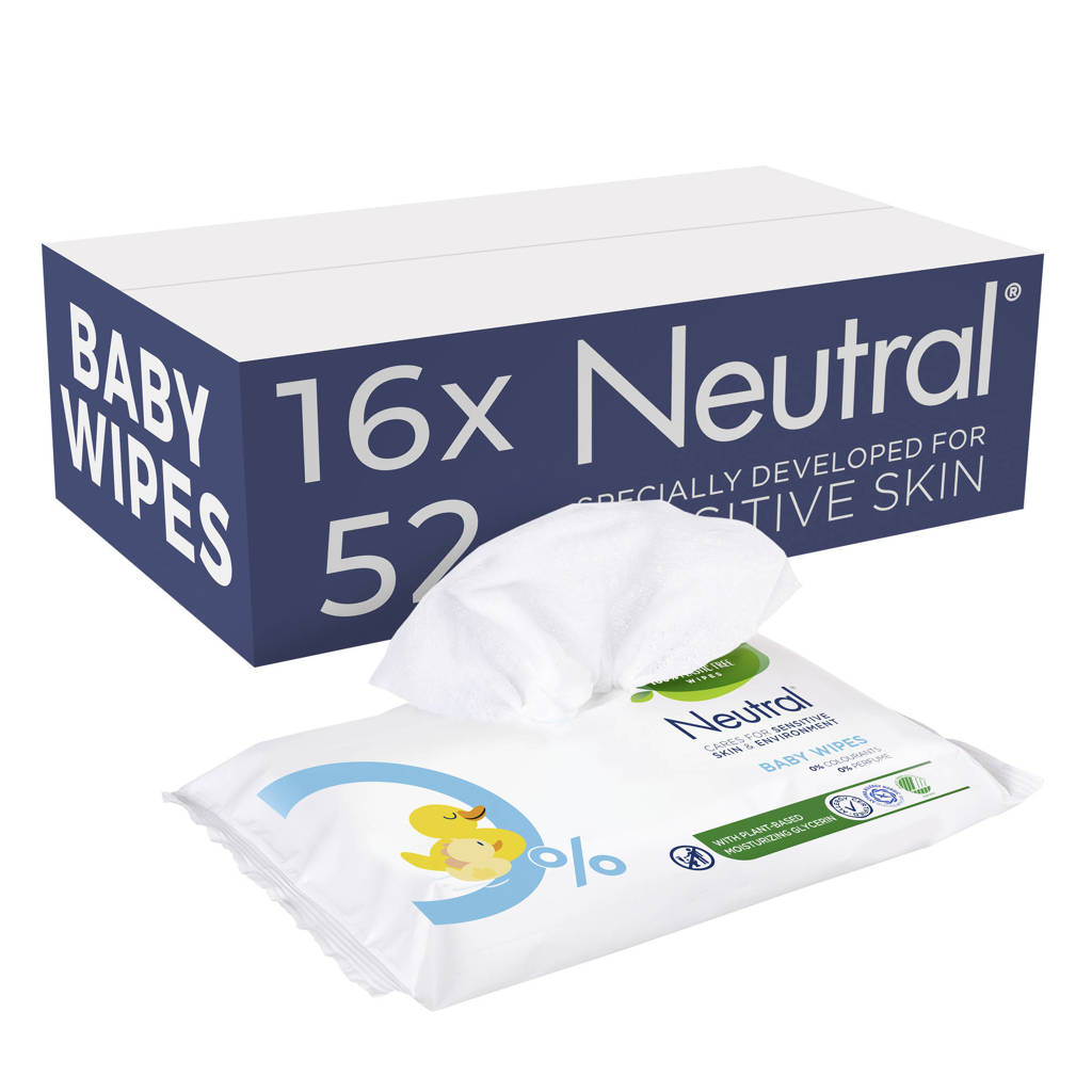 Te droogbabydoekjes Parfumvrij - 16 x 52 stuks
