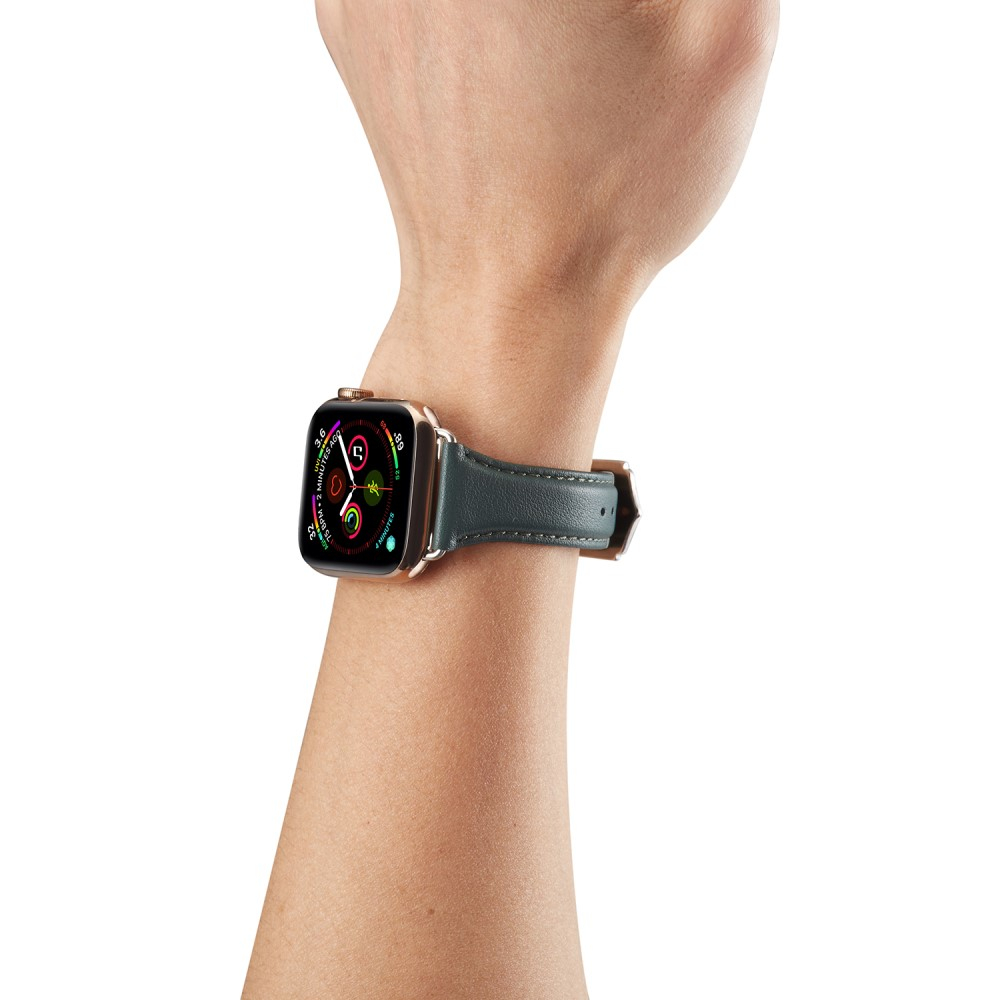 Apple Watch (42/41/40/38 mm) Echtleder Armband Slim mit Dornschliesse (Gelenkumfang: 175-210mm) - Dunkelgrün / Silber