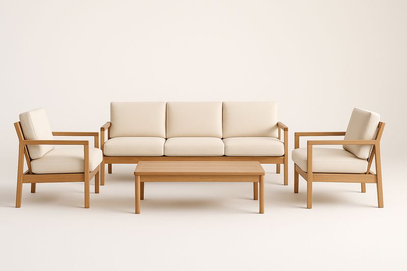 Holzrahmen Gartensofa Set Beige Polster