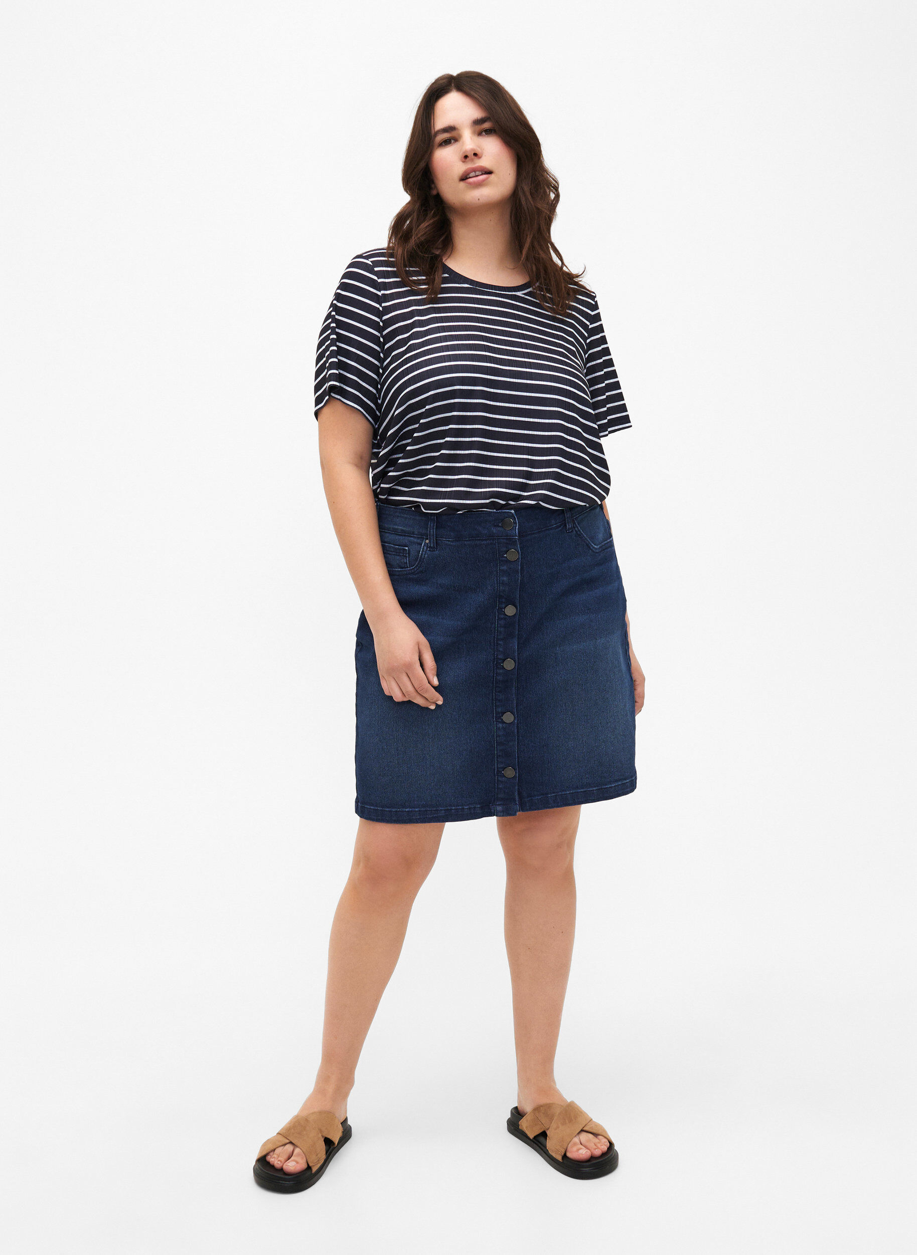 FLASH - Denim nederdel med knaplukning