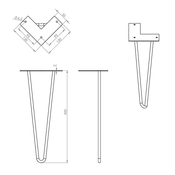 Pied de meuble en triangle en acier noir Interges H. 40 cm