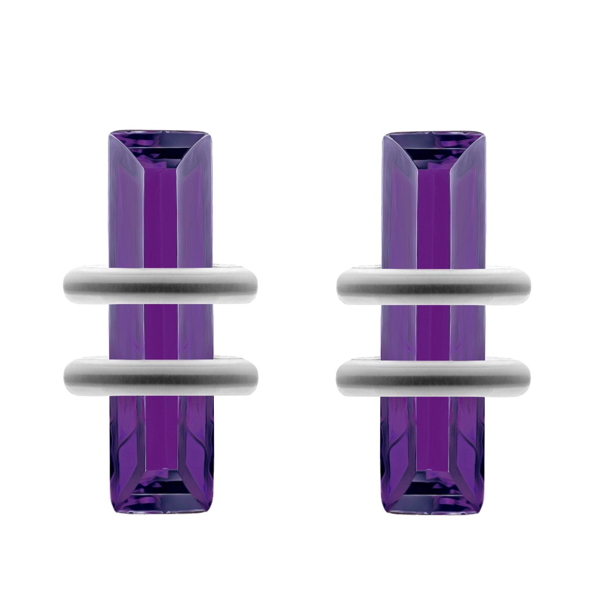 Boucles d'oreilles argent rhodié améthyste synthétique forme rectangle