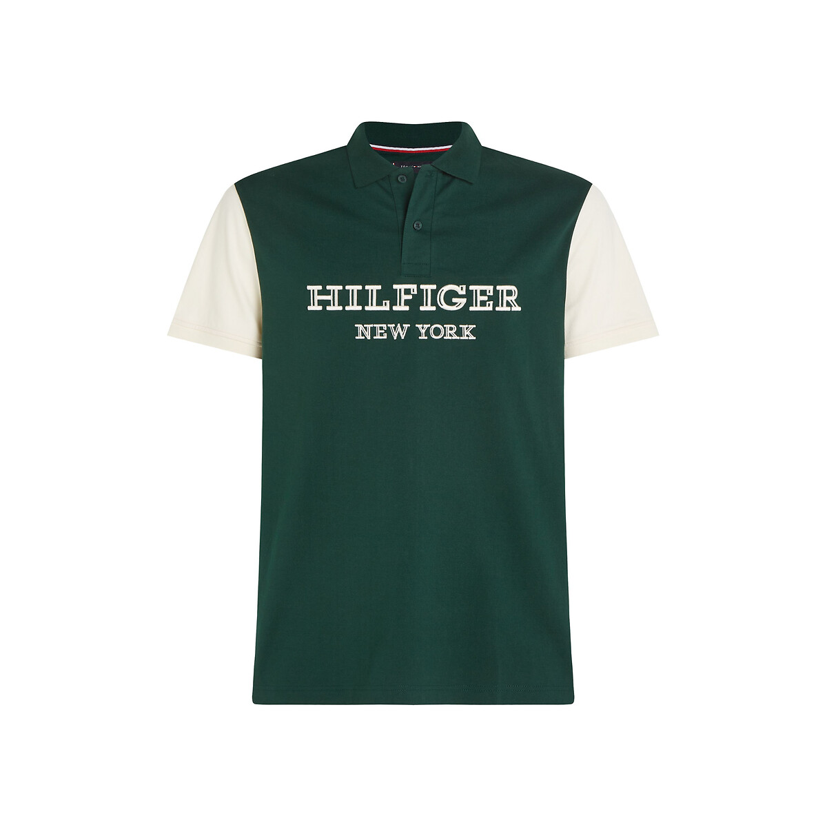 TOMMY HILFIGER<br>Polo reta com blocos de cores e logotipo bordado