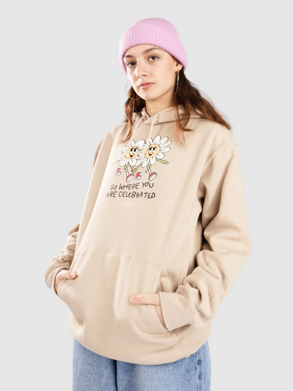 Petals and Peacocks Celebrated Hoodie sand