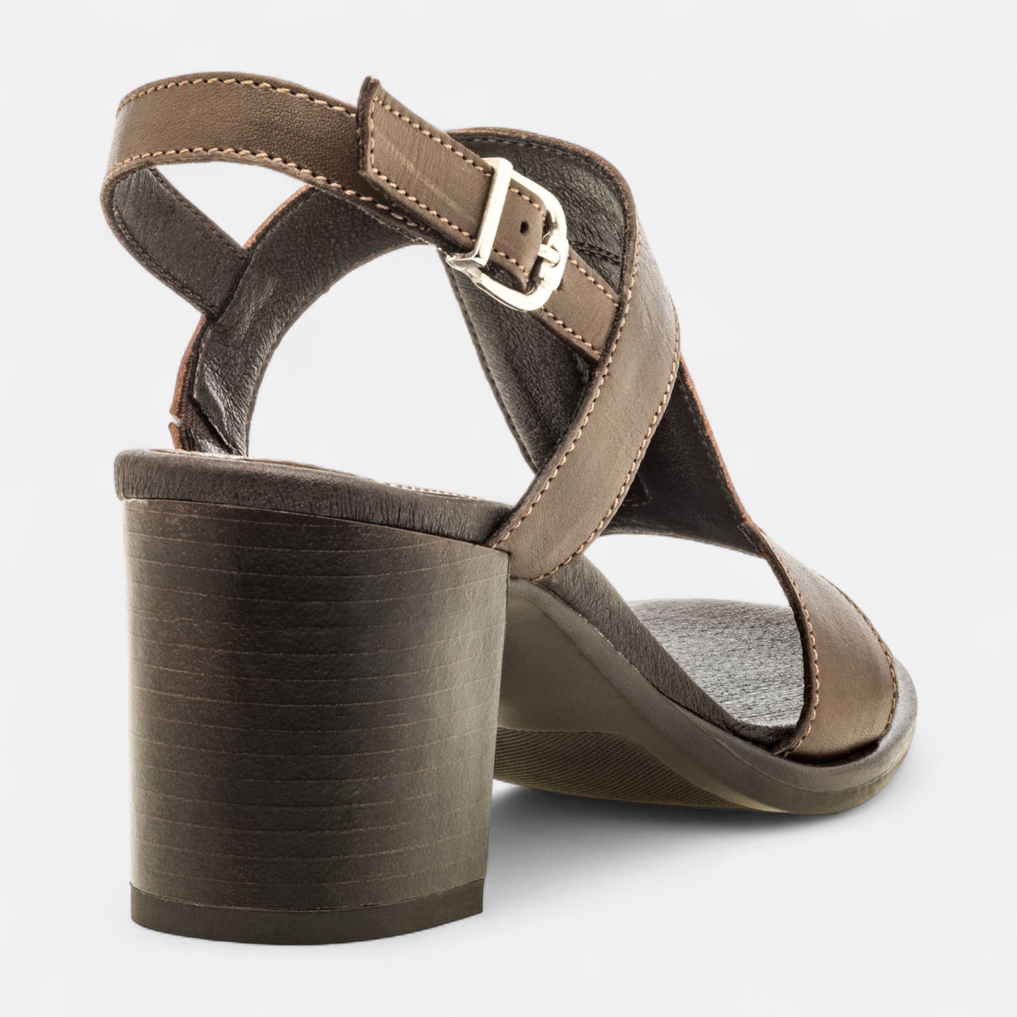 Nu-pieds à talon Femme en cuir marron