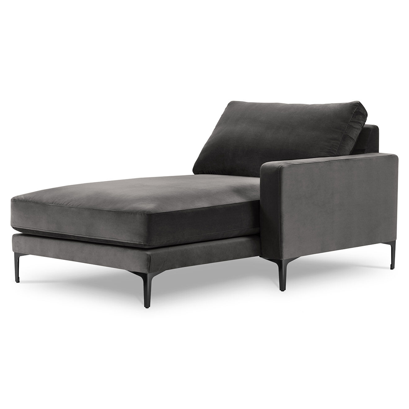 Mazzini Sofas Méridienne Velours Droite Venus grise - 160x104x90 cm