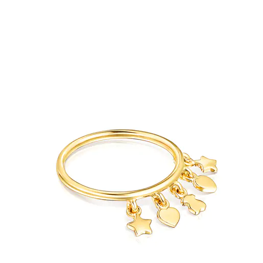 Anel banhado a ouro 18k sobre prata com motivos de urso, coração e estrela - Cool Joy