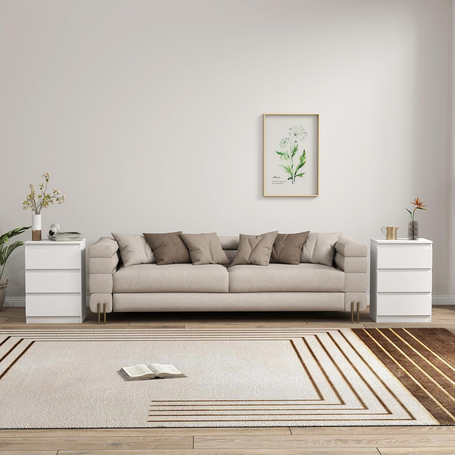 HOMCOM Nachttisch, 2er Set Beistelltisch mit 3 Schubladen, Nachtschrank, Nachtkommode für Schlafzimmer, Wohnzimmer, 40 x 30 x 59,5 cm, Weiß