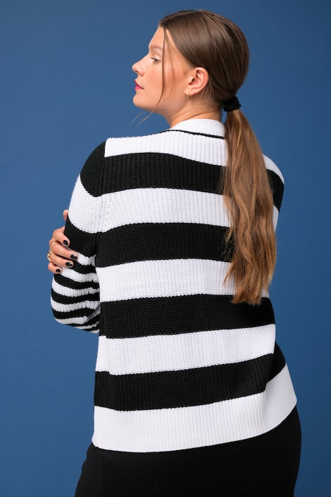 Strickjacke, Boxy Fit, Streifenmix, V-Ausschnitt, Langarm