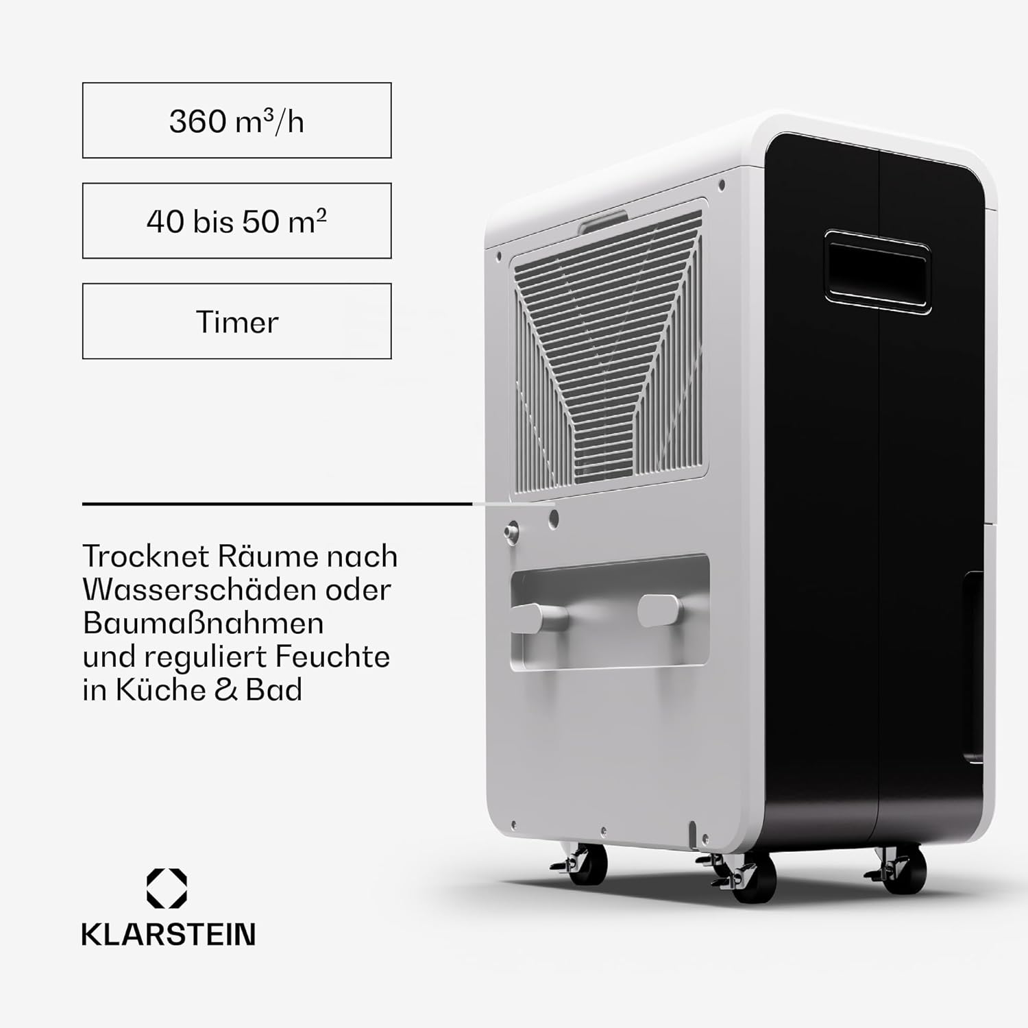Klarstein DryFy Grand Smart 55L Luftentfeuchter - 55L/Tag, WiFi App Steuerung, 8L Tank, 24h Timer, Elektrischer Entfeuchter, Automatische Abschaltung, Für Räume 40-50m², Weiß