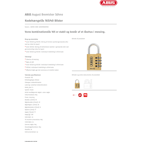 ABUS kodelås 165/40
