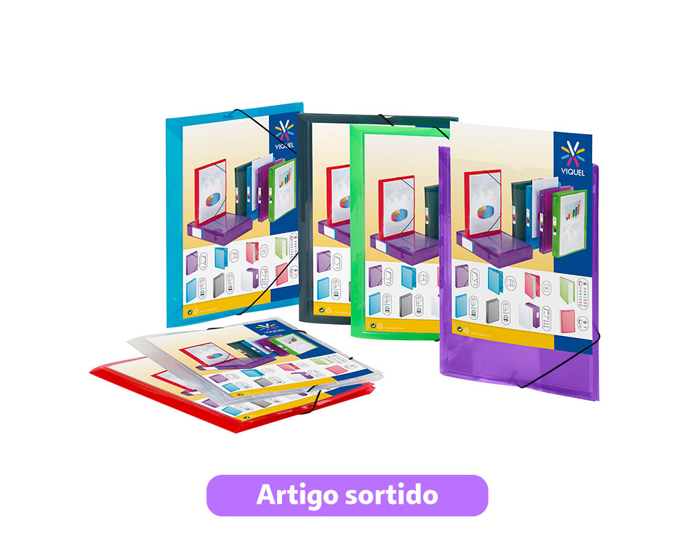 CAPA COM ELÁSTICOS A4 VIQUEL PROPYGLASS LOMBADA 1.5CM CORES SORTIDAS
