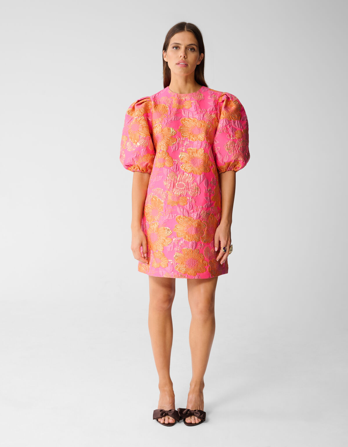 Jacquard Flower Mini Jurk Roze