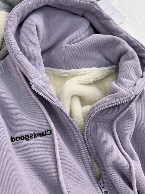 Cafamo - Fleecegevoerde hoodie met rits en geborduurde letters