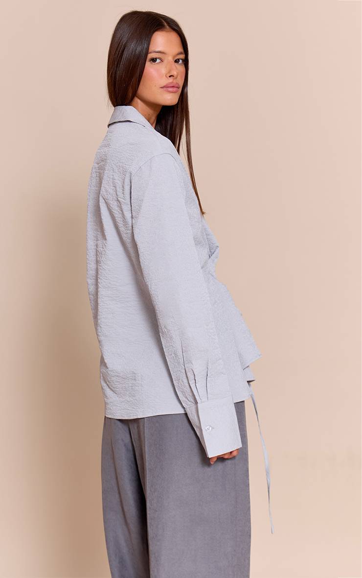 Bleu Clair Chemise Cache-cœur Texturée Avec Lien À Nouer