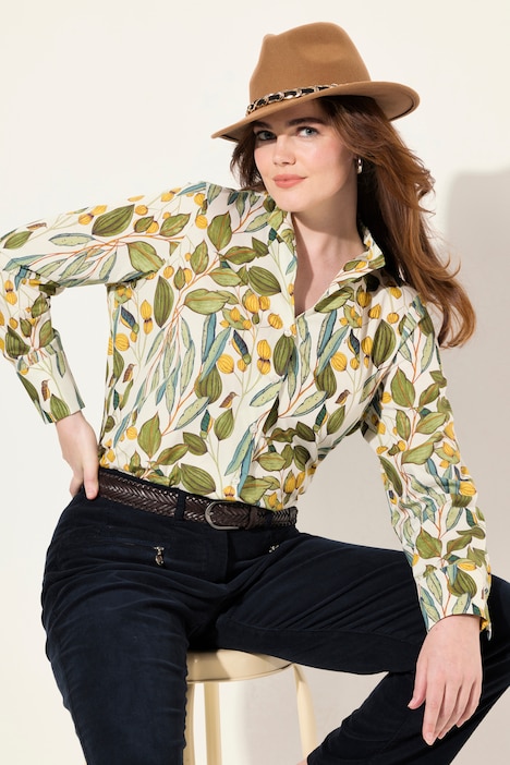 Bluse, Kelchkragen, bedruckt, Langarm