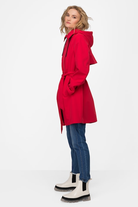 Trenchcoat, Kapuze, Bindegürtel, Langarm