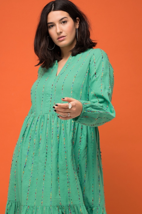 Maxikleid, A-Line, Strukturstreifen, Tunika-Ausschnitt, Langarm