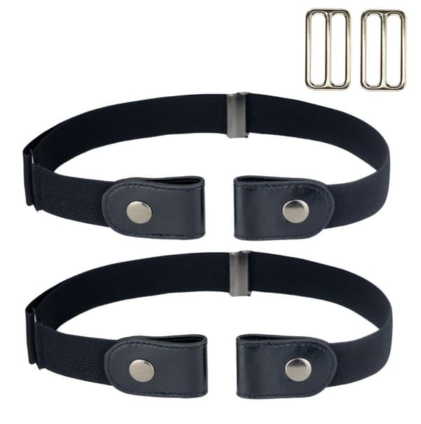 INF Elastisk belte uten spenne (en størrelse), svart Sort 2-pack
