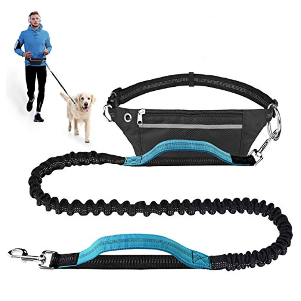 Bauchgürtel Sport Tasche mit Elastischer Bungee Hundeleine   Reflektoren - Schwarz