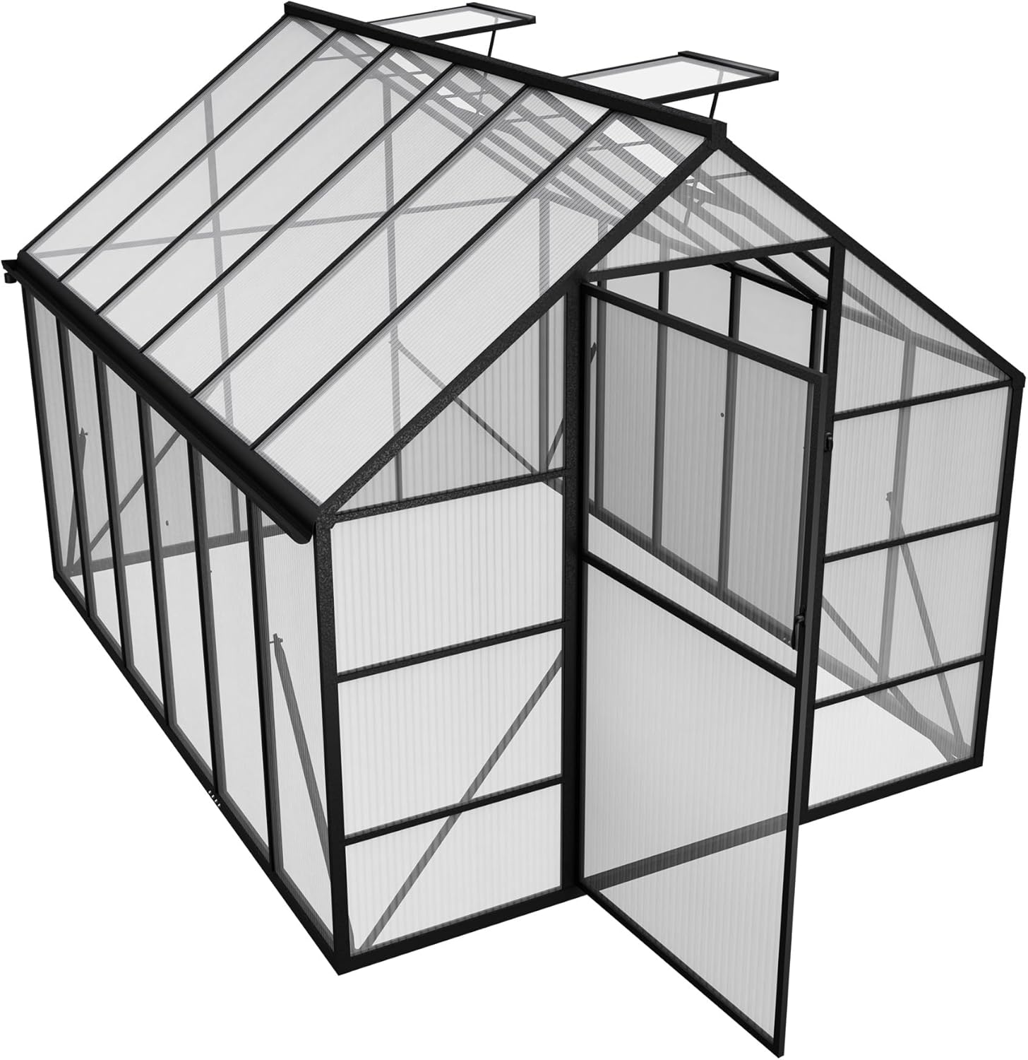Gewächshaus Aluminium Treibhaus mit Transparent PC Platten Dachfenster & Tür & Fundament 310x250x205cm Winterfest Gartengewächshäuser Begehbares Pflanzenhaus für Garten Outdoor