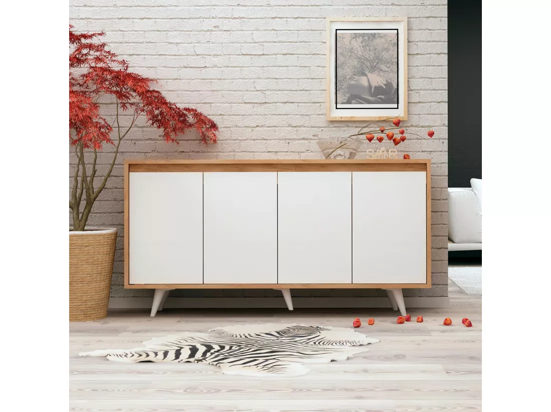 Meuble En Chêne Blanc Avec Panneaux De Particules 100% Mélaminés. 140x86x40 cm