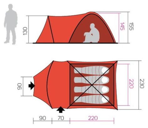 Tente familiale Hannah outdoor Atoll 4 pour 4 personnes-Grande hauteur Cool-Gris